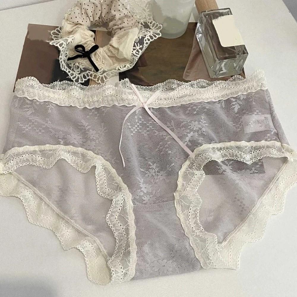 Mid Waist Lace Panties Briefs Mesh Lace Briefs Breathable Underwear for Women  Female Lingerie
