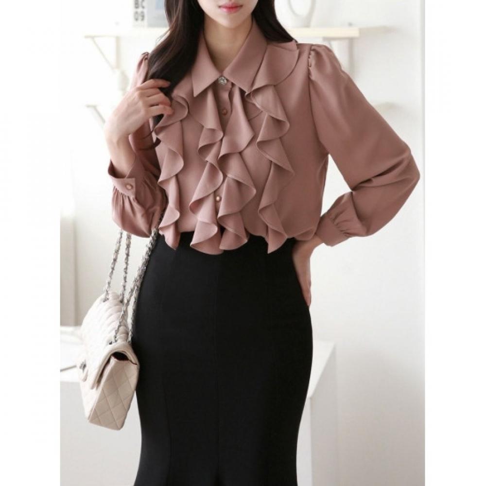 Style Latte Women S Frill Chiffon blouSe Spring Autumn Office Wear