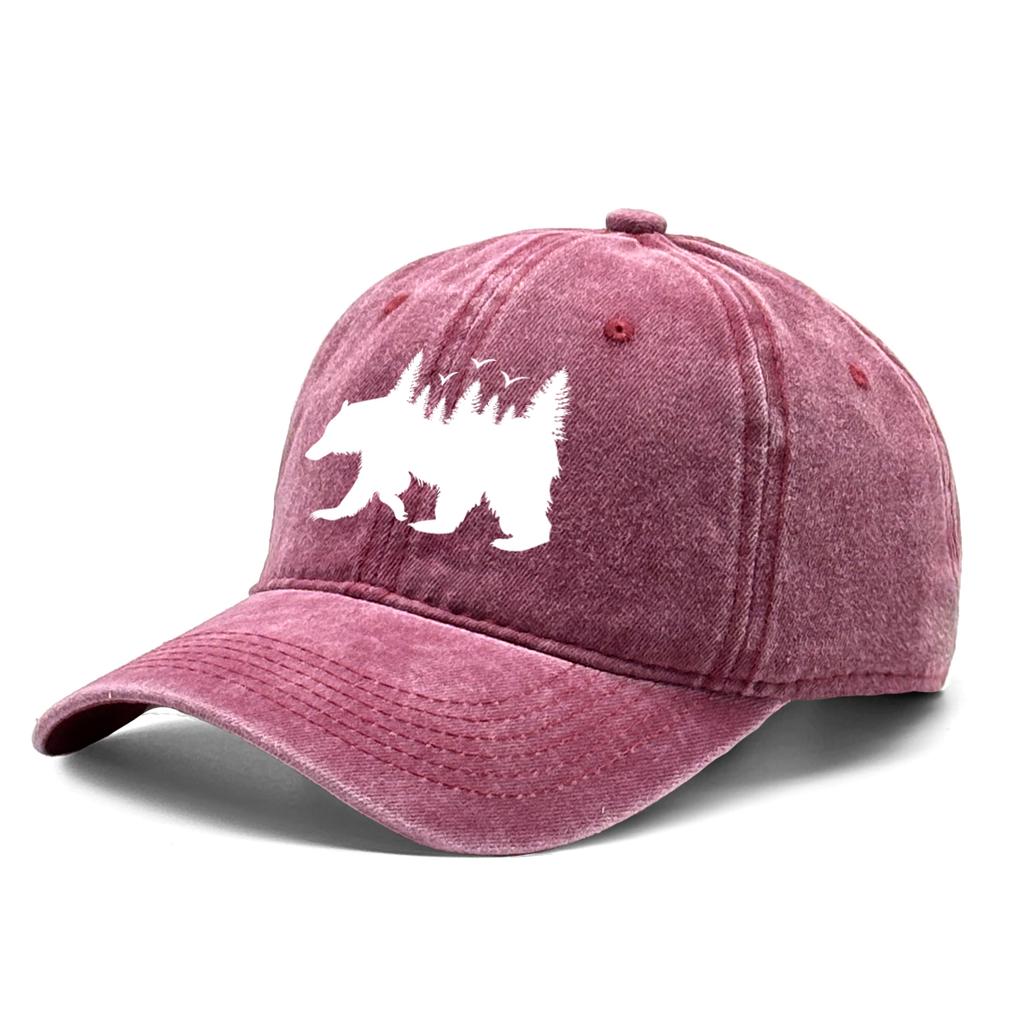 Unisex Washed Cotton Baseball Cap Sun Hat White Bear Print Trucker Cap Fit Raw Brim Snapback Baseball Caps One Size Fits All