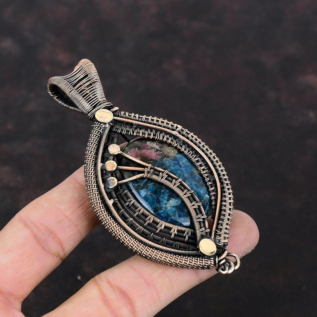 Watermelon Tourmaline Pendant Copper Wire Wrapped Pendant Antique Jewelry Handmade Natural Gemstone Pendant Copper Wire Jewelry Gift For Her