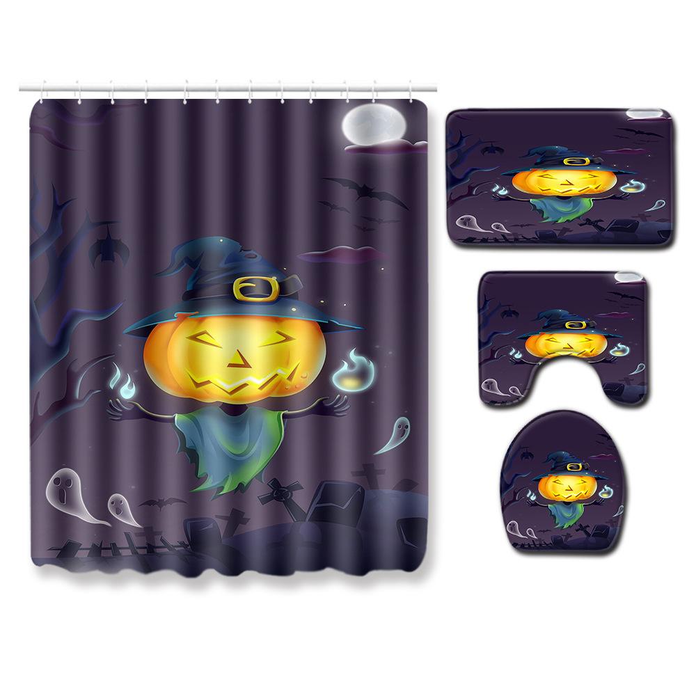 Halloween Shower Curtain Floor Mat Combination Four-Piece Household Door Mat Bedroom Non-Slip Carpet