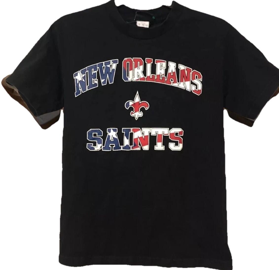 NFL Team Apparel New Orleans Saints Shirt Mens Small S Black Stars Stripes USA Unisex T-Shirt S