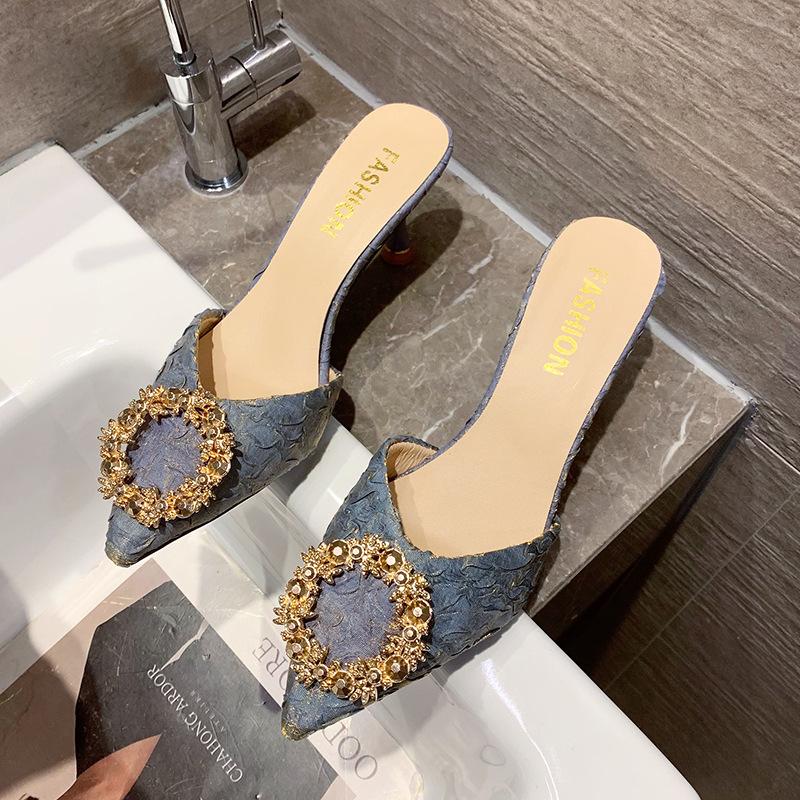New Summer Models Versatile Pointed Rhinestone Satin Surface, Sandals, Stiletto Sandals, Premium Bag Head Sandals Women