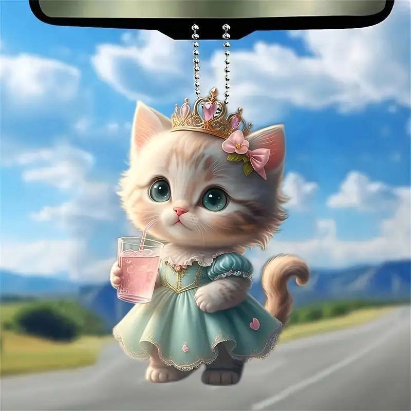 Cute Acrylic Cat Pendant Creative Car Interior Rearview Mirror Decoration Keychain