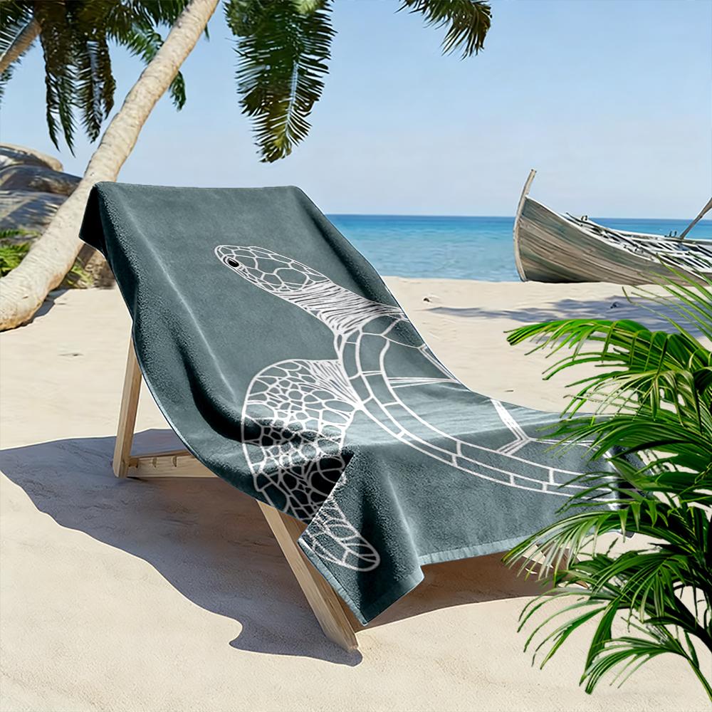 Sea Turtle Outline on Blue Background Beach towel quick-drying for travel outdoor sports jogging beach and swimming