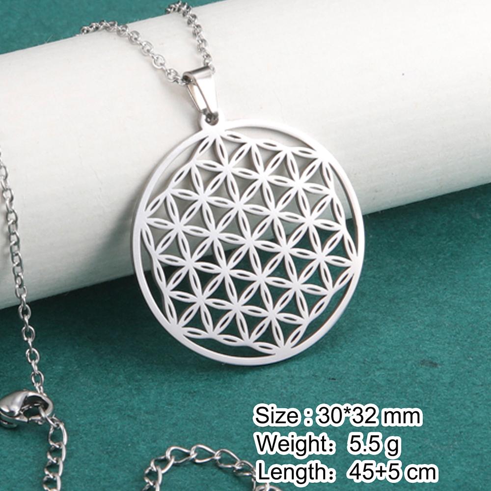 Dawapara Čakra Květ života Náhrdelník Posvátná geometrie Mandala Přívěsek Amulet štěstí Šperky z nerezové oceli Novoroční dárek