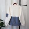 Spleiß-Denim-Strick-Doppelseitiger Cardigan Herbst und Winter Neu Lockerer Baseball-Trikot-Pullover Jacke Damen