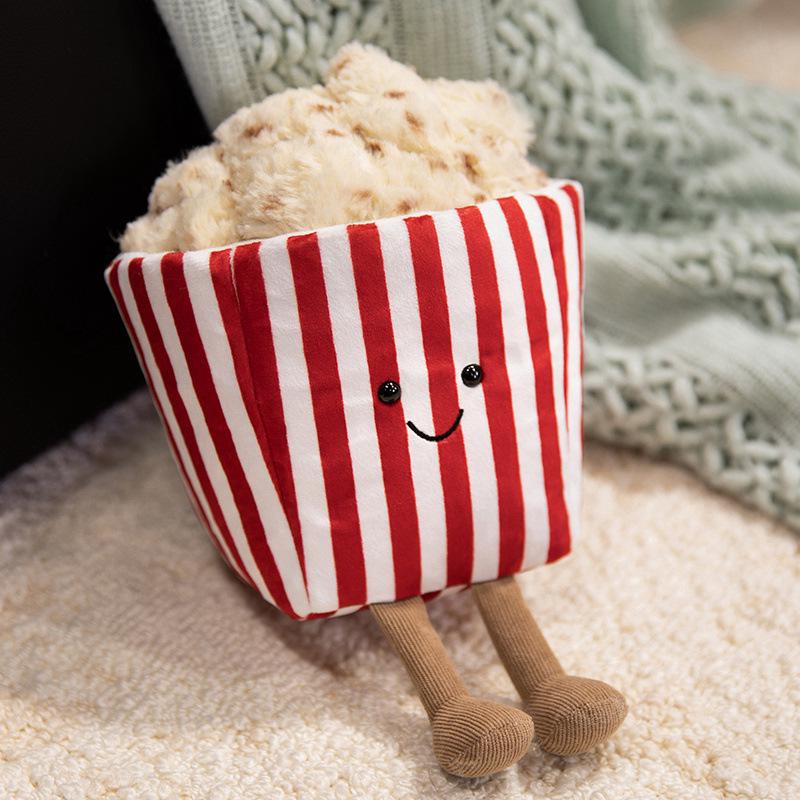 Creative Popcorn Plush Toy Pillow Keychain – Fun Food Simulation Pendant for Girls' Backpacks