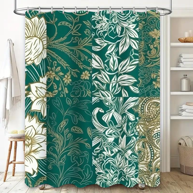 Luxurious Green Floral Printed Shower Curtain Bathroom Decor Waterproof Durable Fabric Various Sizes Available for Your Home Dec