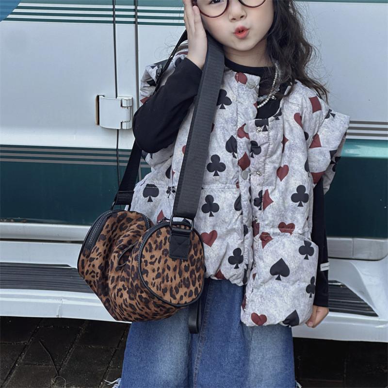 Chic And Trendy Leopard Pattern Cylindrical Pillow Bag For Fashion Children