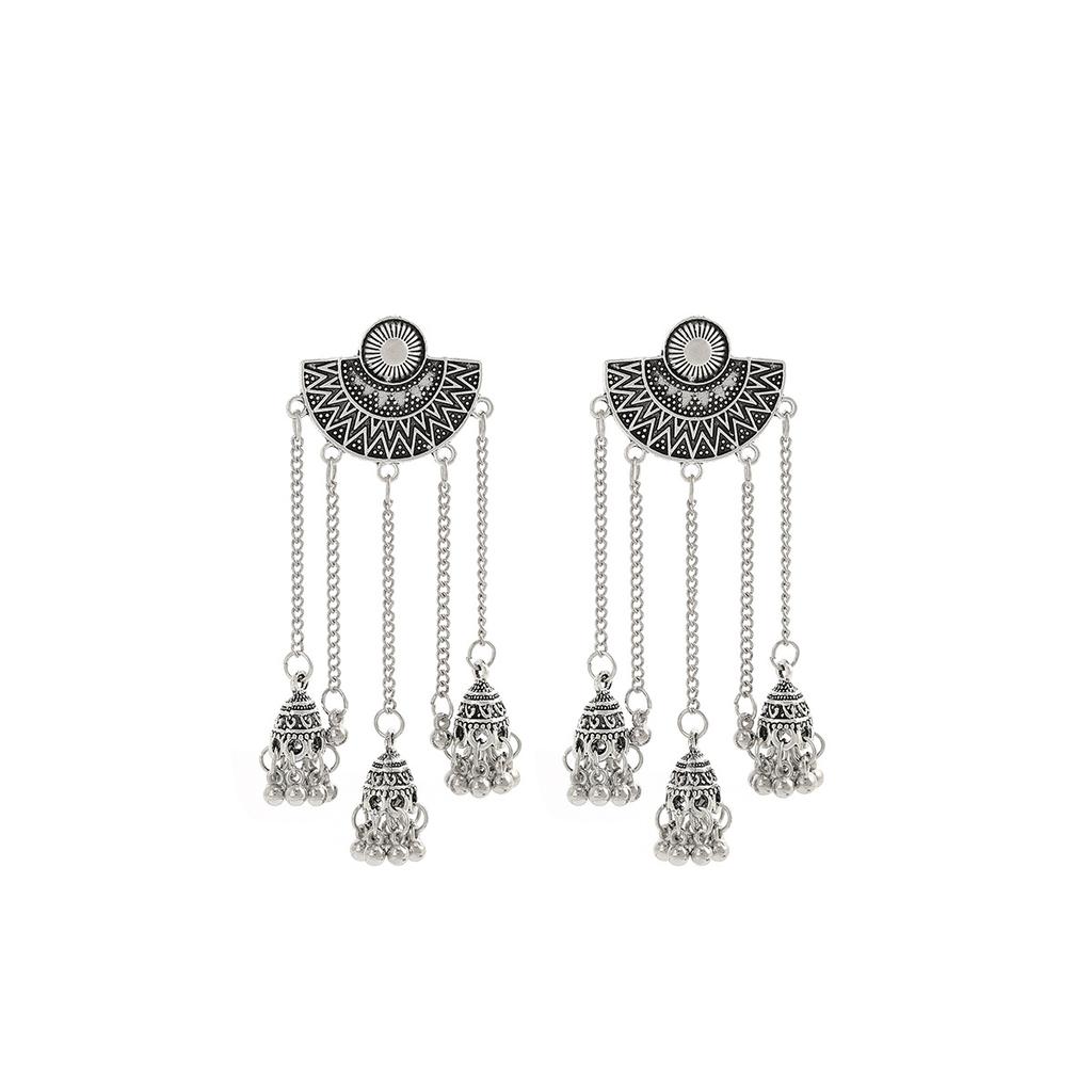 Ethnic Style Vacation Style Geometric Round Personalized Earrings, Retro Alloy Long Fringed Bell Pendant Ears