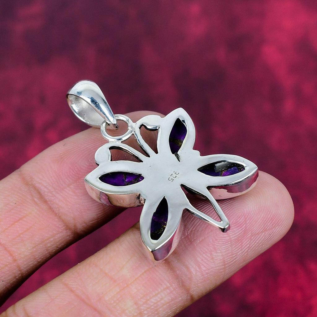 Purple Copper Turquoise Pendant, 925 Solid Sterling Silver Jewelry, Gemstone Pendant, Gift For Her Handmade Dainty Jewelry