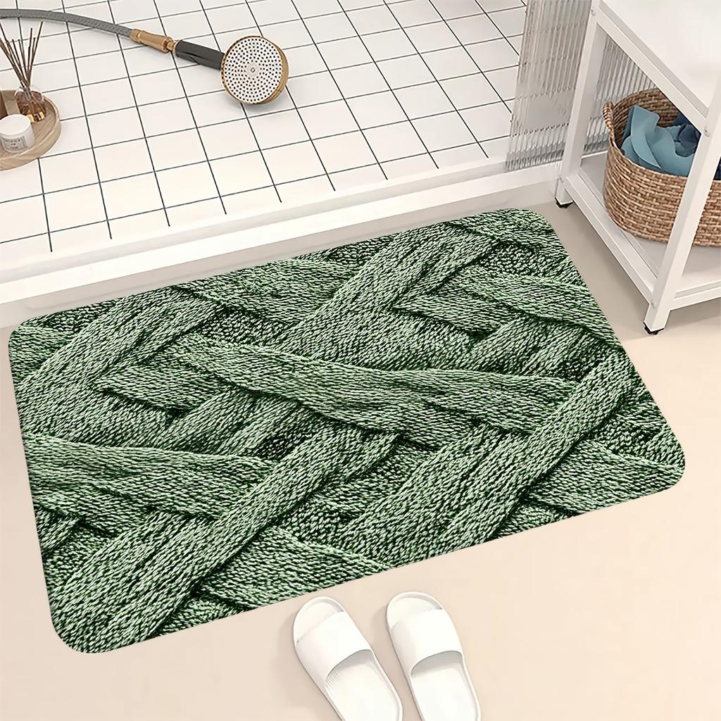Olive Green Textured Bath Mat, Soft Flannel Non-Slip Rug, Printed  Pattern for Bathroom, Living Room, Kitchen, Modern Home Decor