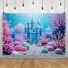 Blue Underwater World Photography Background Ocean Undersea Coral Castle Shells Kid Birthday Party Decor Portrait Photo Backdrop