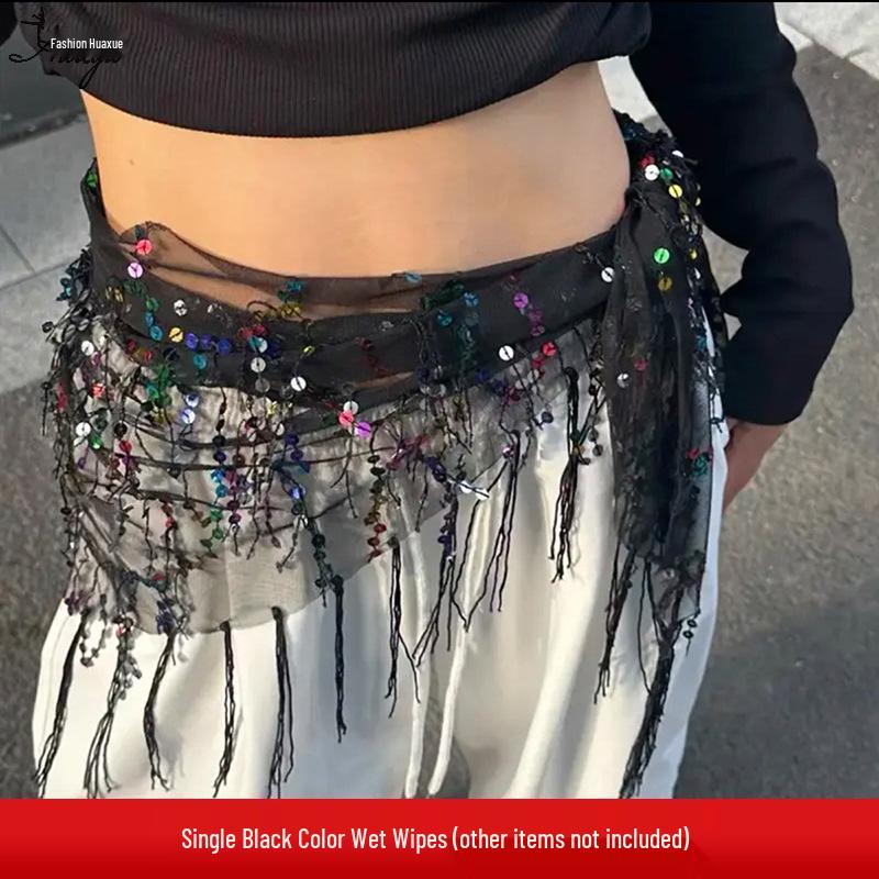 Trendig Paljetttofs Höftscarf - Mångsidigt Midjeaccessoar för Jazz- & Streetdans