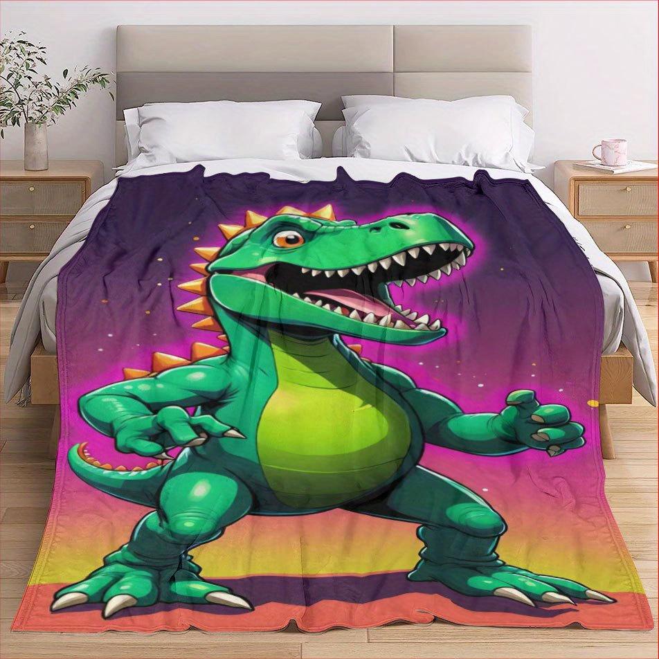Dinosaur Print Flannel Throw Blanket Thick Heavy Weight Soft Cozy for Bed Napping Air Conditioning Full Coverage Gift
