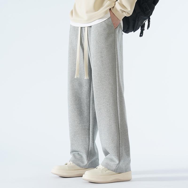 Men's Fleece-Lined Wide-Leg Casual Sweatpants for Autumn and Winter
