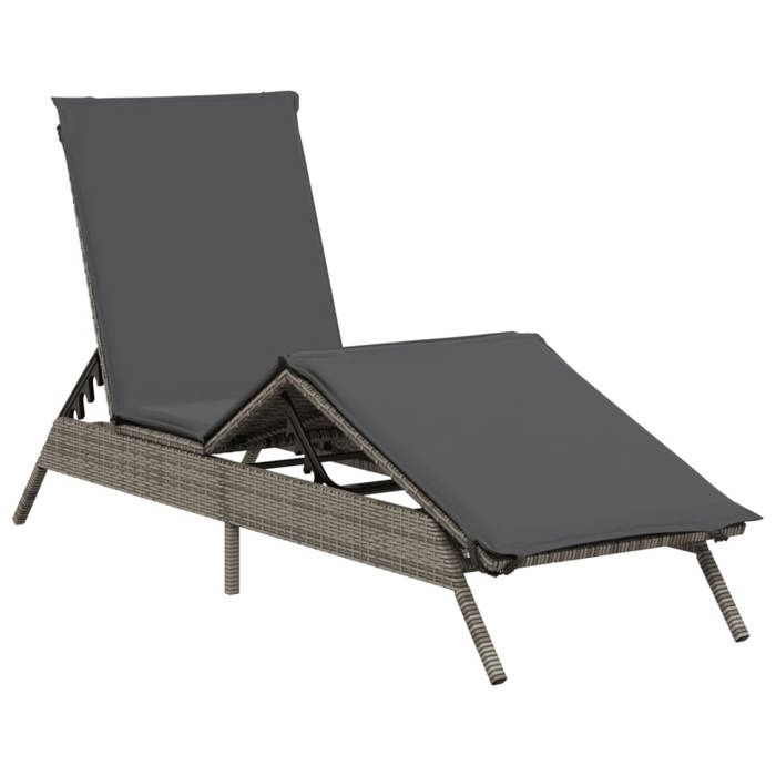 VidaXL Chaise longue avec coussin gris résine tressée, lit de bronzage, chaise longue d'extérieur, lit de jour d'extérieur, 4002703