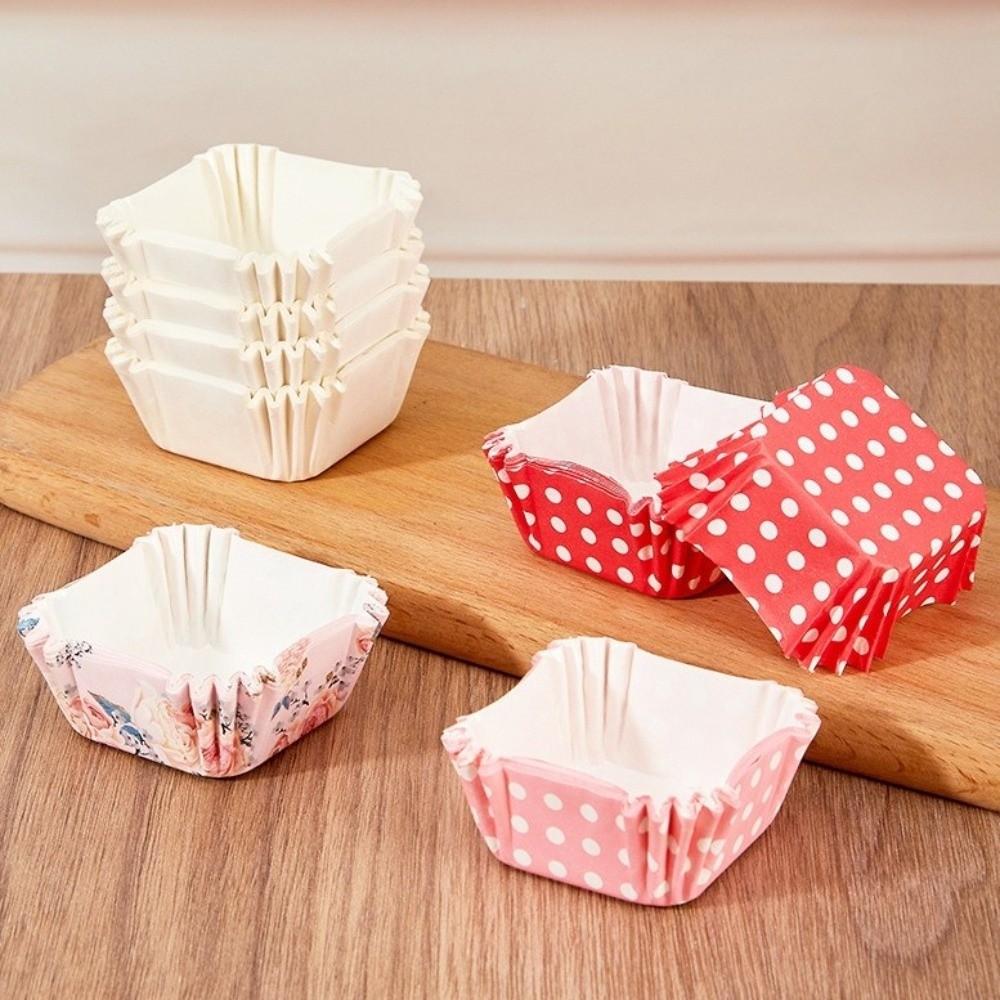200pcs Disposable Muffin Mold Paper Cake Cups Pastry Tool Non-Stick Square Cupcake Tray High Temperature Baking Cake Liners Oven