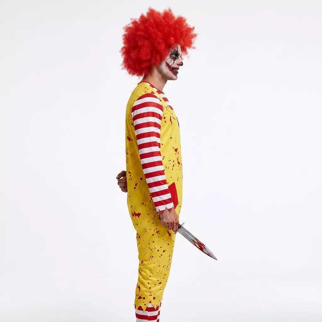 Halloween Scary Clown Costume Striped Jumpsuit Set for Adults Men Women, Creepy Cosplay Outfit for Party Stage Performance
