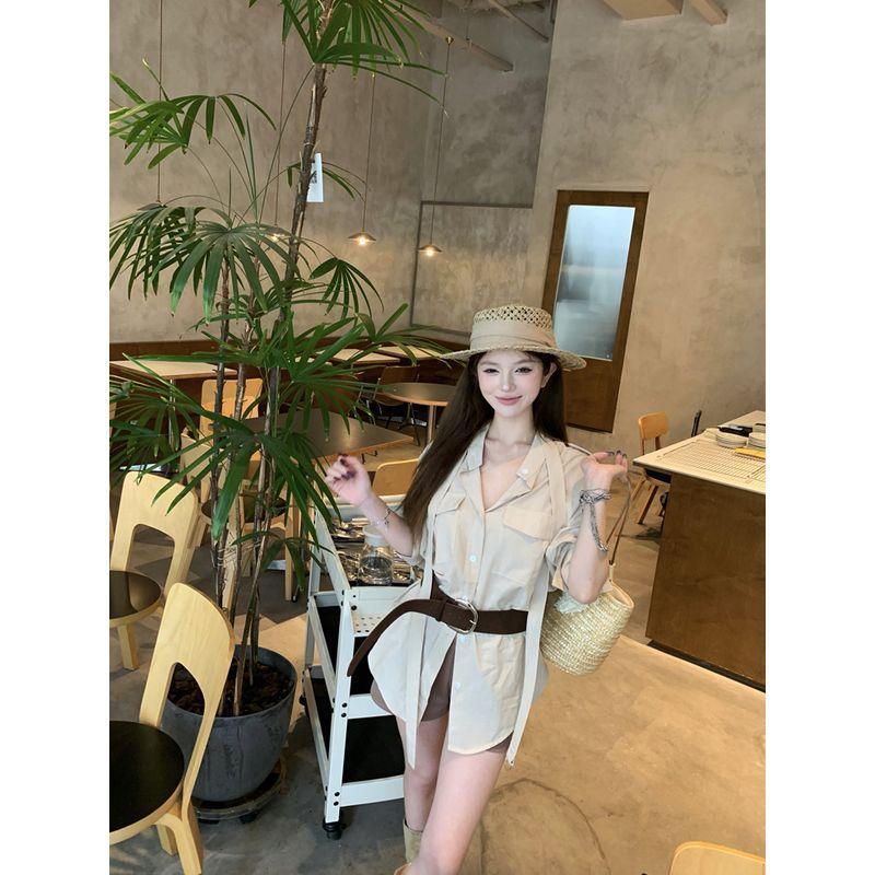 Kumikumi Old Qian Style Suit Stylish Long Sleeves Shirt Women's Autumn High Waist Slim Looking Casual Shorts Two-piece Set