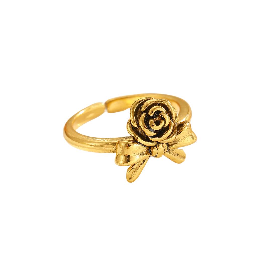 Retro Rose Vintage Flower Open Adjustable Index Ring Cross-Border Ins Popular Niche High Temperament Versatile Ladies Finger Ring