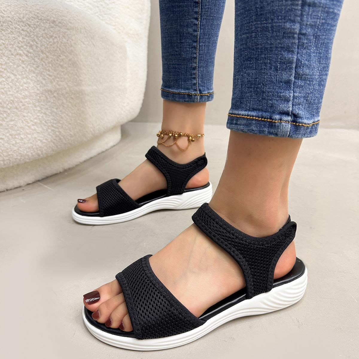 

Новые женские летние сандалии сетчатые повседневные сандалии-рыбий рот спортивные сандалии больших размеров 43 летающие плетеные туфли на плоской подошве сандалии женские 35 чёрный