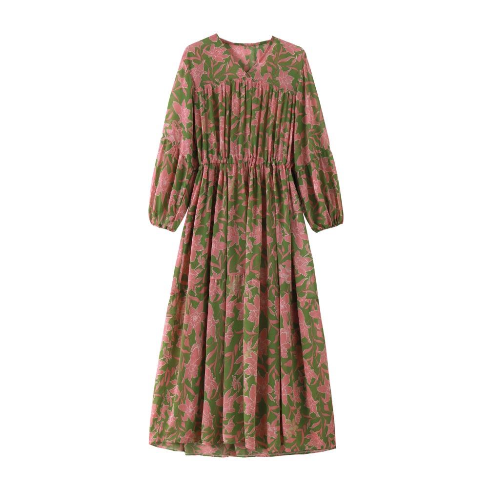 

DIMANAF 2024, летнее платье-рубашка больших размеров, шифоновое женское свободное повседневное платье с цветочным принтом на талии, синие длинные платья 3XL XL