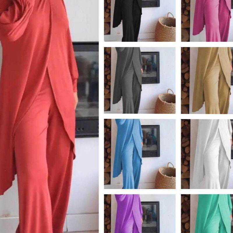 

Women s Casual Long Sleeved Wide Leg Pants Set White 3XL