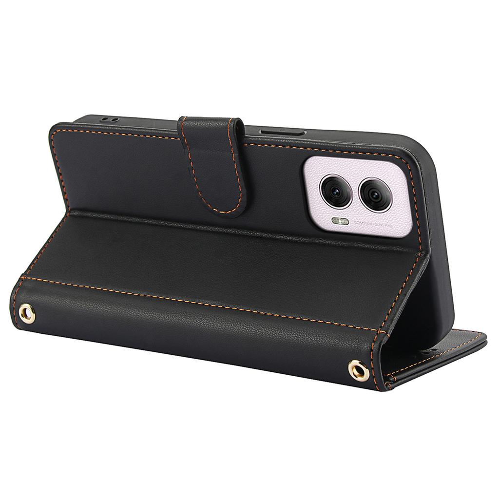 SY-003 For Motorola Moto G Power (2024) Case PU Leather Stand View Phone Wallet Cover with Hand Strap