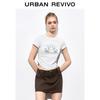 UR2026 Women's Casual Lamb Print Pleated Slim Short T-Shirt