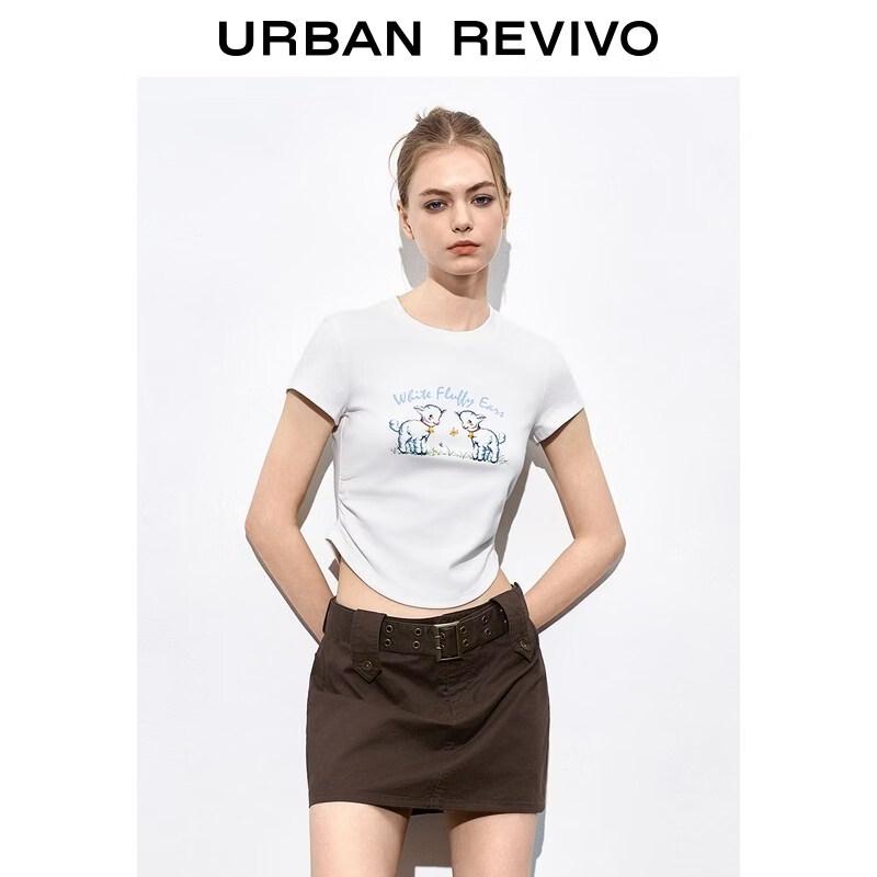 UR2026 Women's Casual Lamb Print Pleated Slim Short T-Shirt