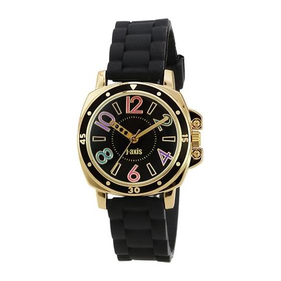 J-AXIS Watch Rubber Belt Watch One Tone Color Easy to Care AL1182 Unisex Black