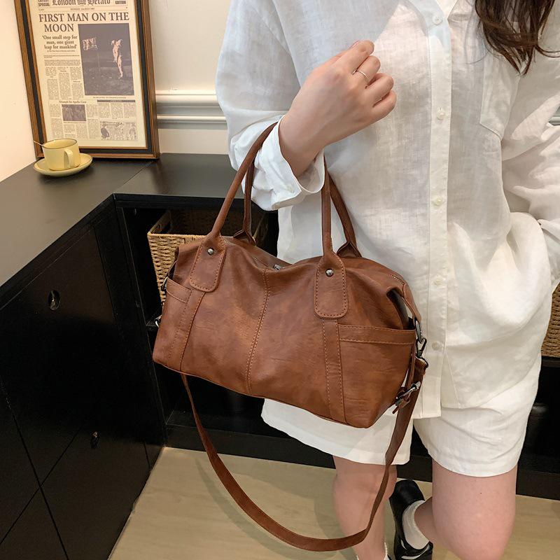 Women's Retro Trendy Large Capacity Boston Bag - Versatile Casual Shoulder Crossbody & Handheld Bag