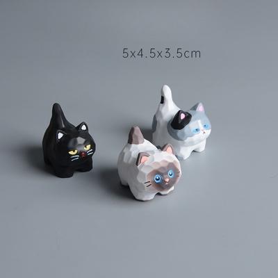 Cartoon Schwarze Katze Siam Katze Holzschnitzerei Harz Kätzchen Ornament Puppe Geschenk Büro Schreibtisch Heimdekoration