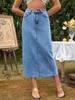 Cross-border Women's European & American Casual High Waist A-line Denim Midi Skirt