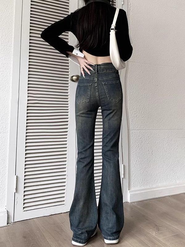 Högmidjade Flare Skinny Jeans i Storlek för Kvinnor - 2025 Sommar Smalande Vida Ben Golvlånga Byxor