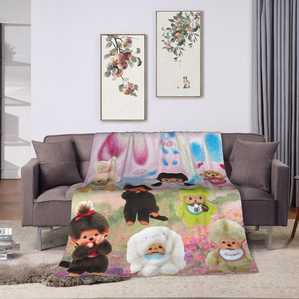Cute Monchhichis Blankets Coral Fleece Plush Summer Breathable Super Soft Throw Blanket for Sofa Outdoor Quilt