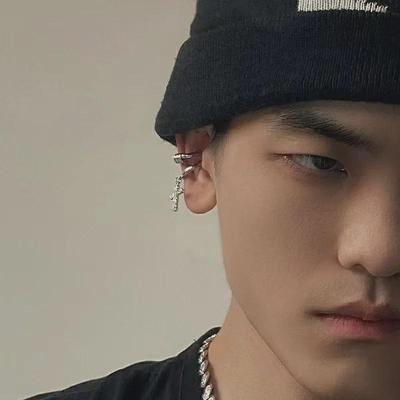 Asymmetrical Cross Earrings, Punk Style, Ear Clips, Exaggerated Fashion for Men