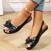 Peep-toe Women's Shoes, Retro Style, Flat, Bow-tie Slip-on, New Plus Size.