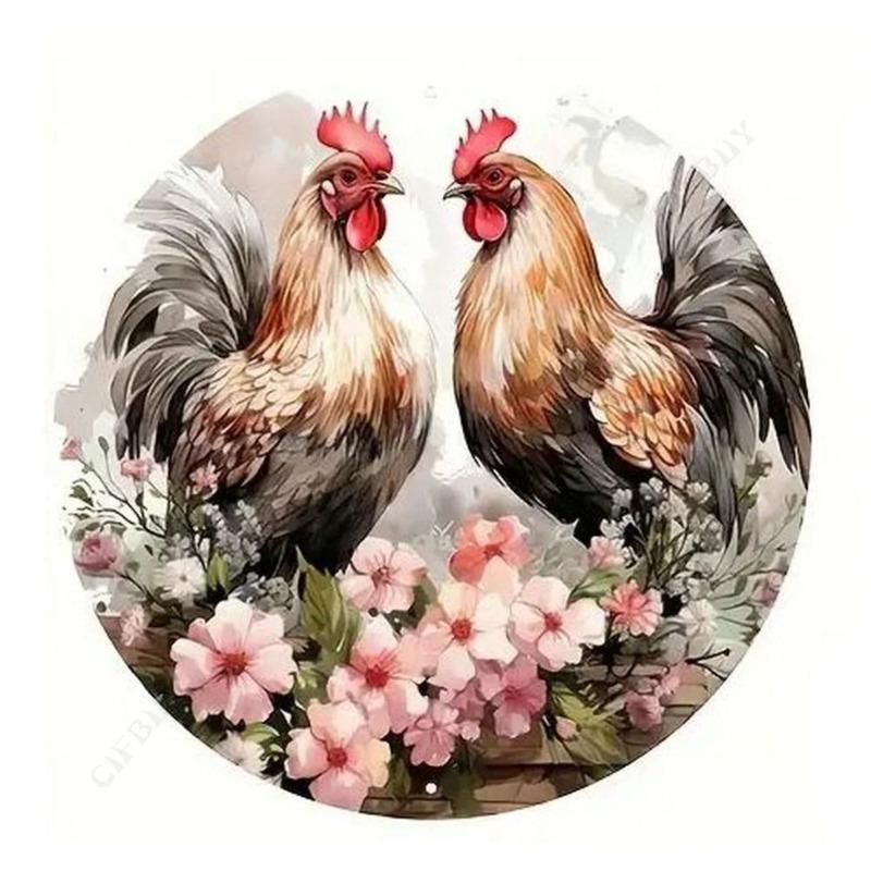 Chicken Coop Round Tin Sign, Farmhouse Style 20x20cm