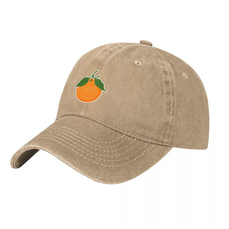 Orange Embroidered Washed Canvas Baseball Cap Classic Adjustable Dad Hat with Fruity Design for Casual Outdoor Wear