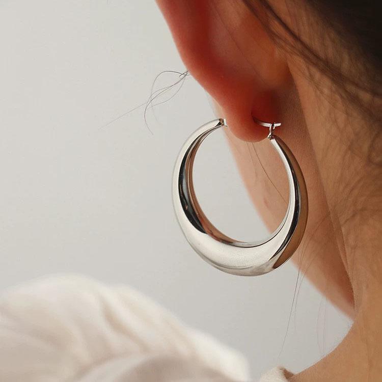 925 Sterling Silver Vintage Earrings For Women Trendy Simple Round Big Earring Jewelry Prevent Allergy Party Accessories Gift
