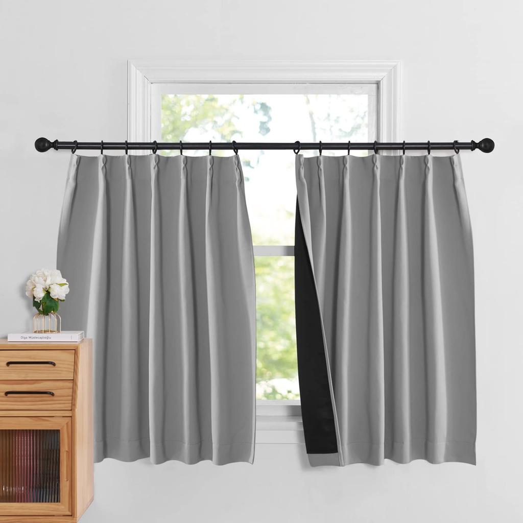 NICETOWN Complete Blackout Grade Light Thick 100cm Wide x 110cm Set of 2 Heat and Cold Energy Small Waist Bay Room Cafe Hotel Curtains, 1,