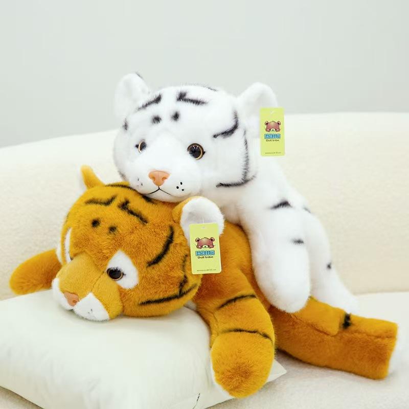 Simulation Cute Lying Down Tiger Doll Plush Toy White Tiger Doll Boy Throw Pillow Birthday Gift Grab Machine Doll