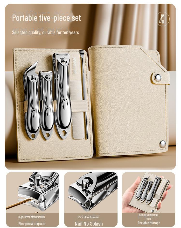 Portable Nail Clipper & Scissors Set with Rotating Leather Case - Large Anti-Splash Design