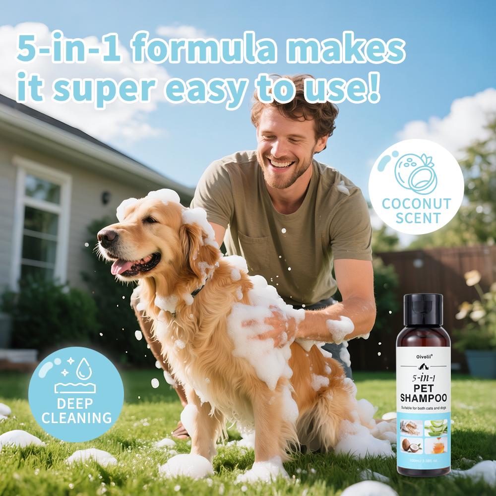 Deep Cleansing 5-in-1 Pet Shampoo - For Cats Dogs Full Body Use, Soft Combing Fluffy Clean Grooming