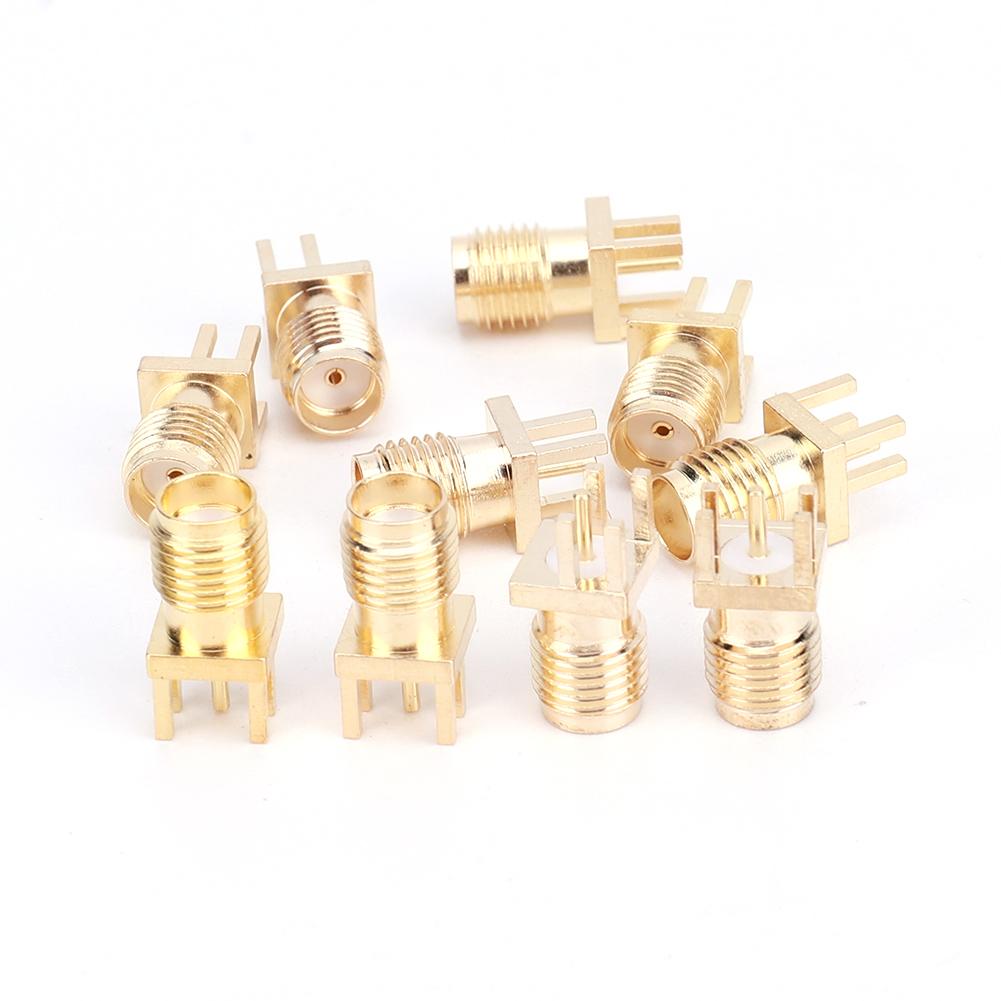 10 Pcs SMA Female Base Socket Jack Brass SMA-KE Plug Socket with 4 Pins Solder PCB Board Edge Mount Adapter