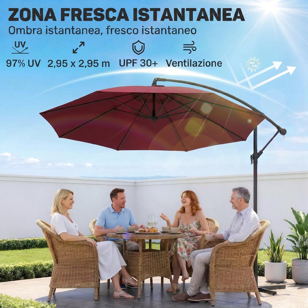 3m Water Resistant Terylene Hanging Parasol Wine Red