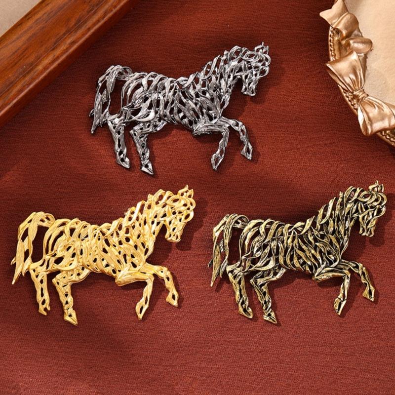 Intricate Chinese Horse Designs Metal Pin Artistics Hollow Craftsmanship Stylish Outfit Enhancer